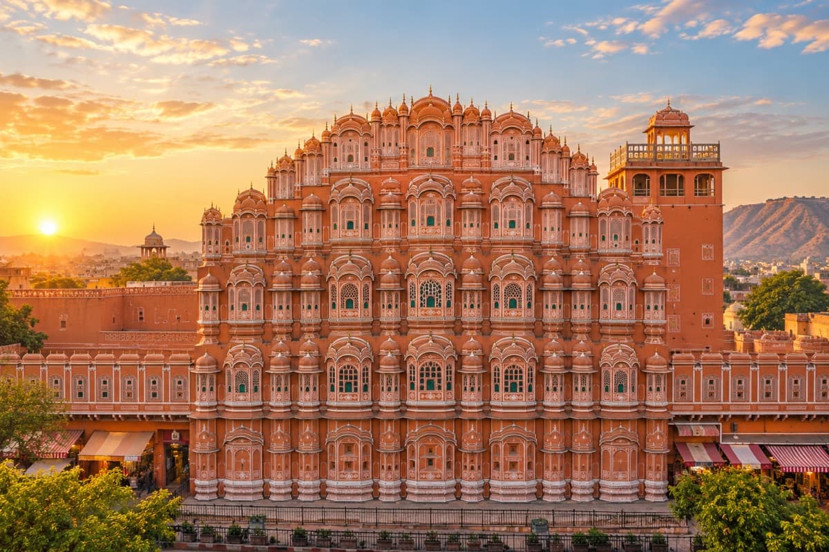 Hawa Mahal, Jaipur · Warm sandstone and golden-hour light
